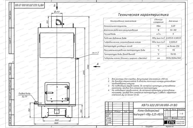 Котел 0.25 МВт угольный с колосниками чертеж