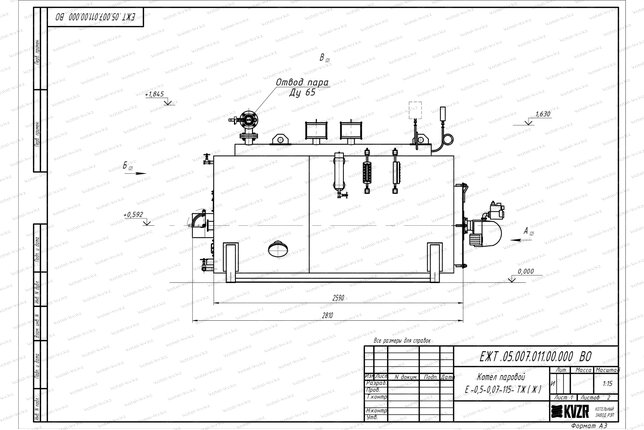 Парогенератор 500 кг 115 С на мазуте чертеж